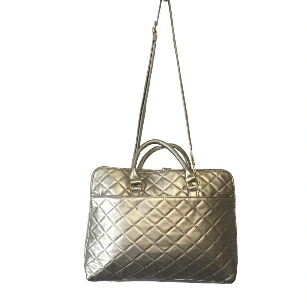 BUENO embellished laptop crossbody metallic bag silver/gray Gold beads SA…